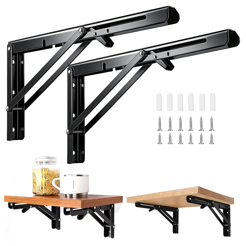 2er-Pack robuste klappbare Metallhalterungen, dreieckige Wandregalträger, platzsparende klappbare Tischhalterung für Wohnzimmer, Küche, Garage, langlebig, einfache Montage, maximale Tragfähigkeit