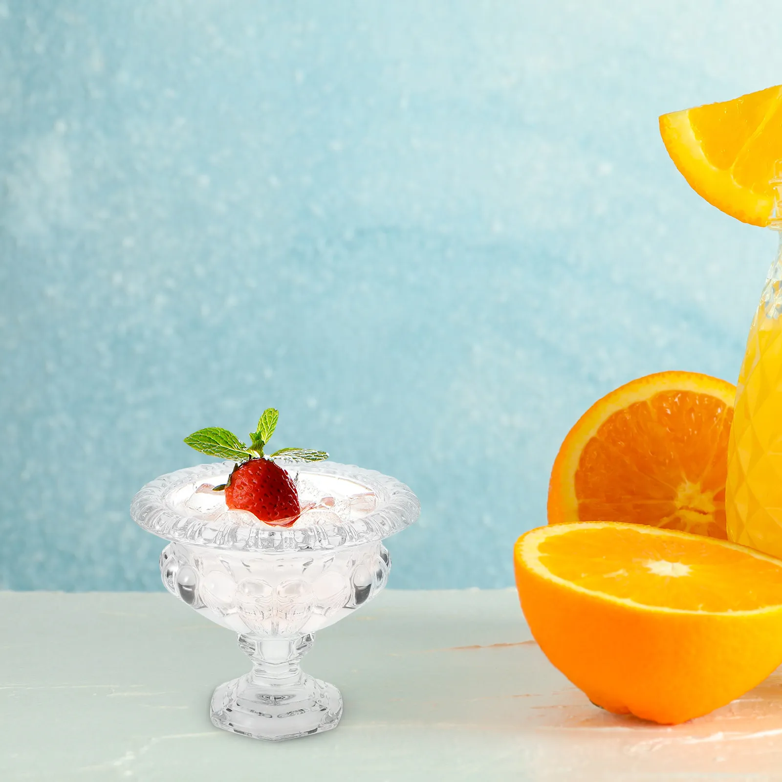 Pedestal Glass Dessert Bowls Embossed Transparent Ice Cream Cups European Design for Parties Trifle Fruit Cold Drinks Dessert