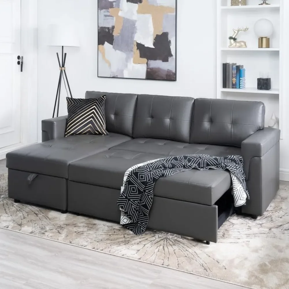 

Jenny Sectional Sofa Sleeper with Storage Chaise, Tufted Pull Out Couch with Storage, Sectional Bed, L-Shaped Reversible Sleepe