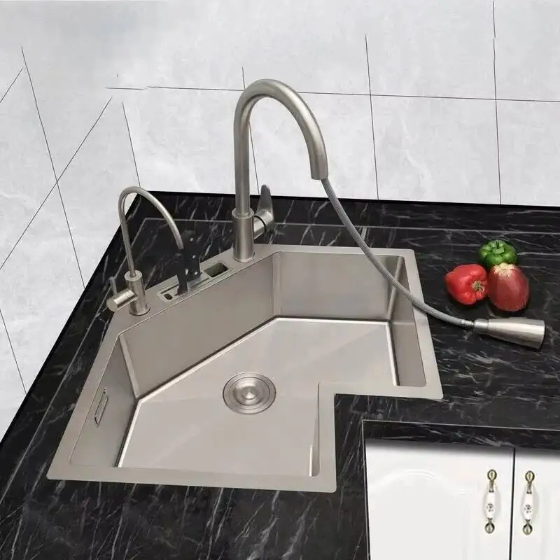 L-shaped Stainless Steel Corner Kitchen Sinks Nordic Small Apartment Special Washing Sink Large Single Sink Kitchen Accessories