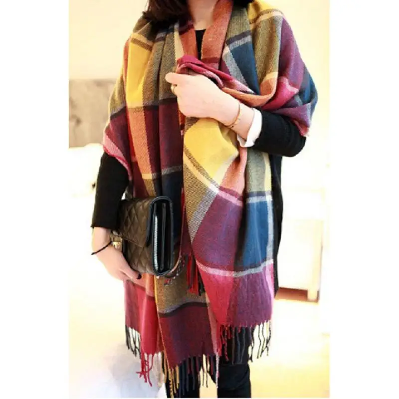 Women Lattice Imitation Cashmere Scarf Autumn and Winter Cashmere Scarf Thick Fashion Warm Wild Foulard Female Scarf Shawl AC006