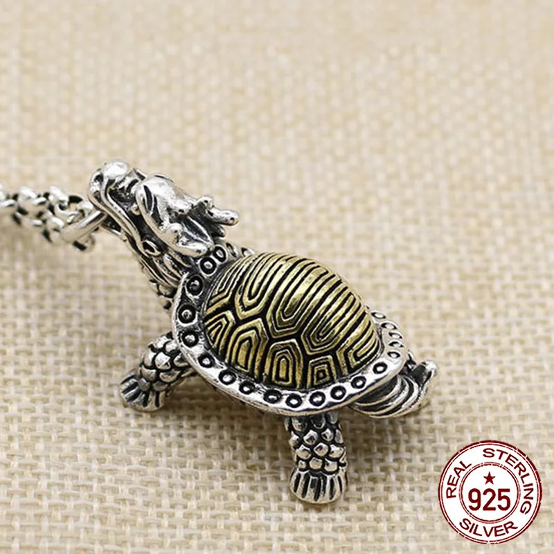 

S925 Sterling Silver Pendant Personalized Fashion Retro Rich Longevity Golden Turtle Punk hip-hop design internet celebrity