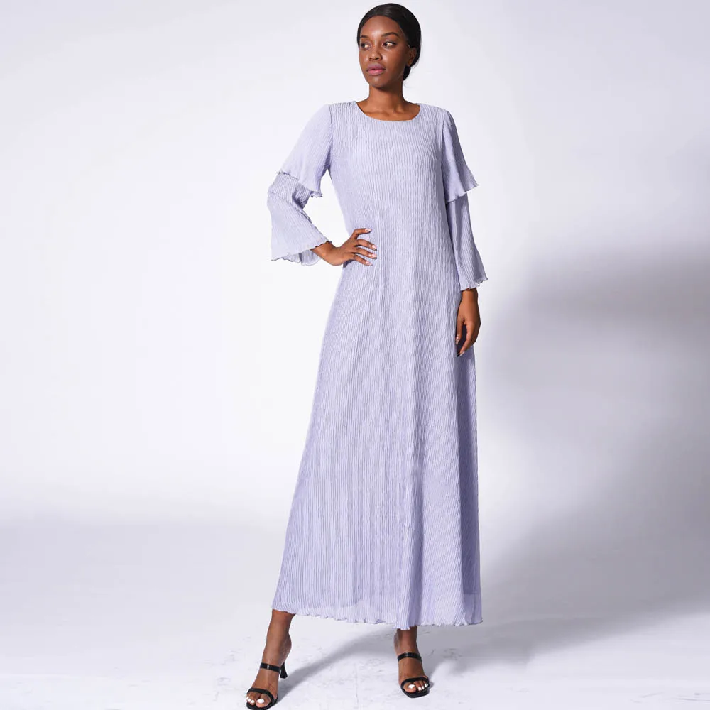 

2024 Summer Chiffon Pleated Maxi Dress Muslim Women Abaya Dubai Turkey Kaftan Islamic Clothing Eid Al Adha Jalabiya Robe Caftan