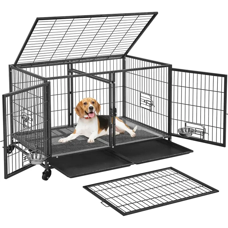 42.5 Inch Stackable Dog Crate with Divider for Small Medium Dogs