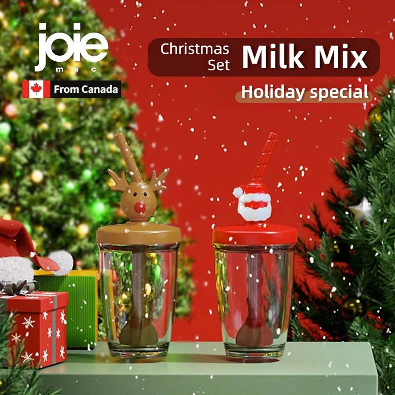 joie Christmas Straw Cup Manual Stirring Cup Coffee Soy milk Milk Cup Milk Mix Cup Kids Milk Cup Cute Plastic Water Cup Gift