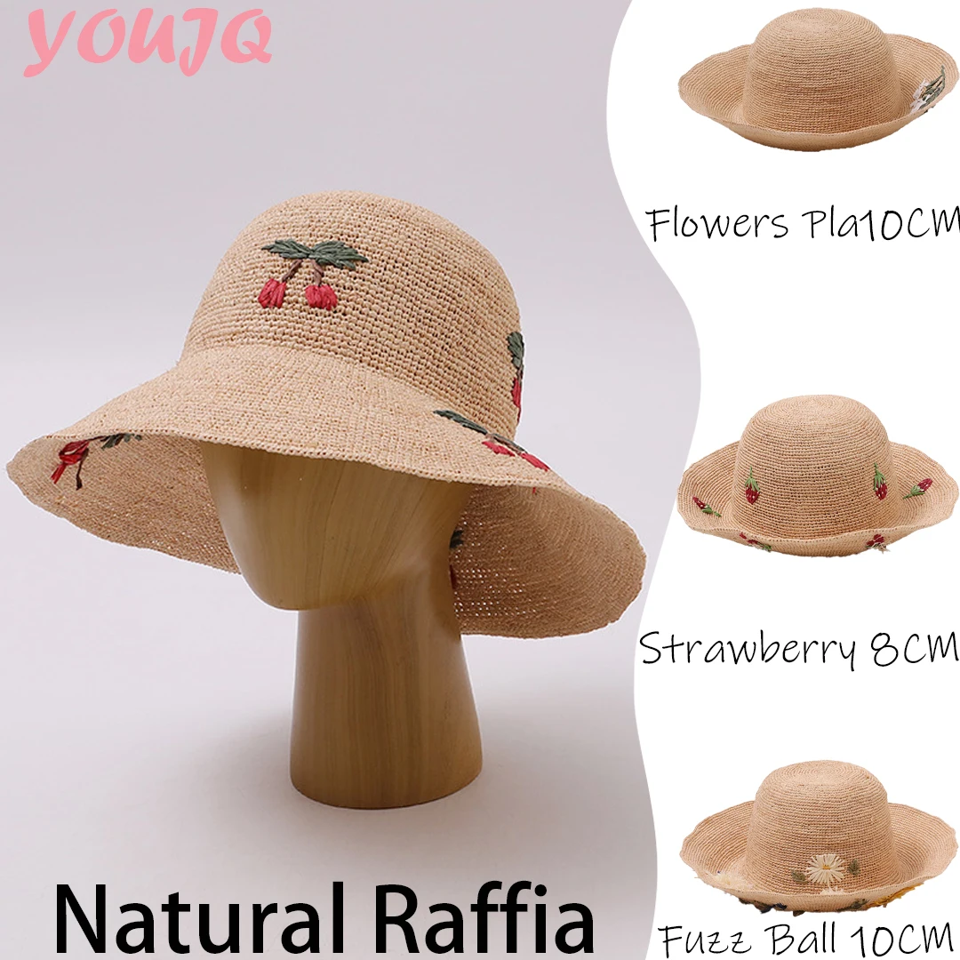 Japanese Raffia Straw Hats for Female Summer Korean Version of The Sunscreen Wide Brim Beach Seaside Vacation Sun Cap Foldable
