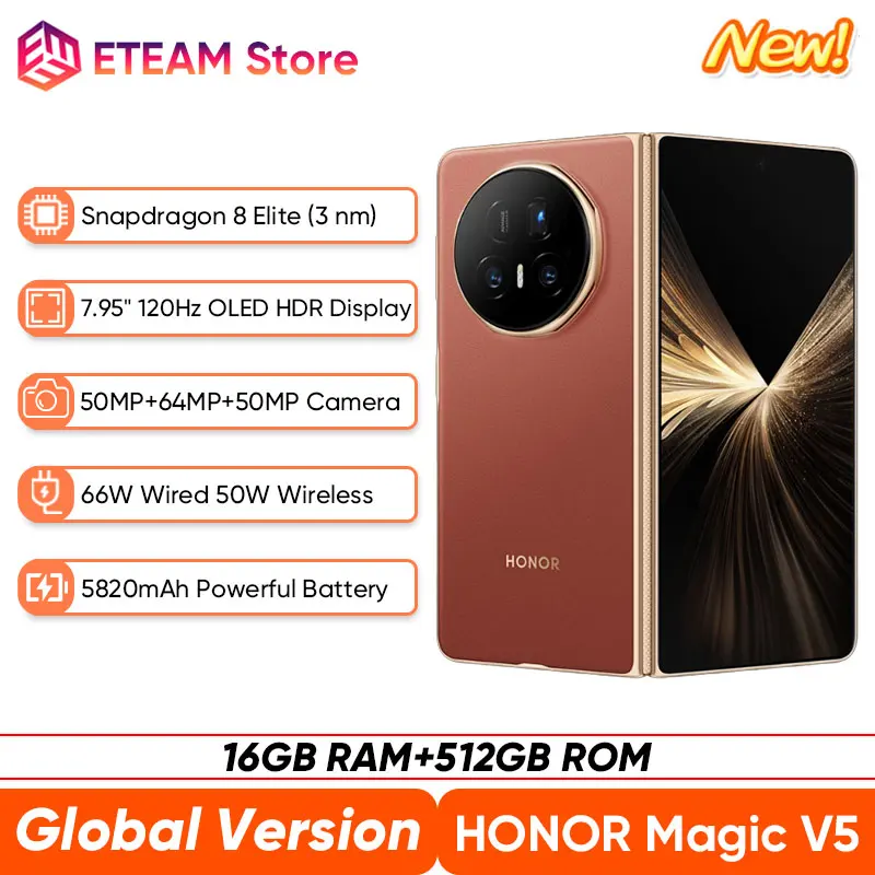 Новая глобальная версия HONOR Magic V5 5G Складной смартфон 7,95 Новая глобальная версия HONOR Magic V5 5G Складной смартфон 7,95