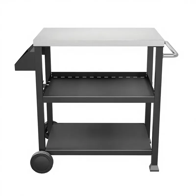 Multifunctional metal non-folding kitchen rack with 6-inch PE wheel trolley and barbecue workbench