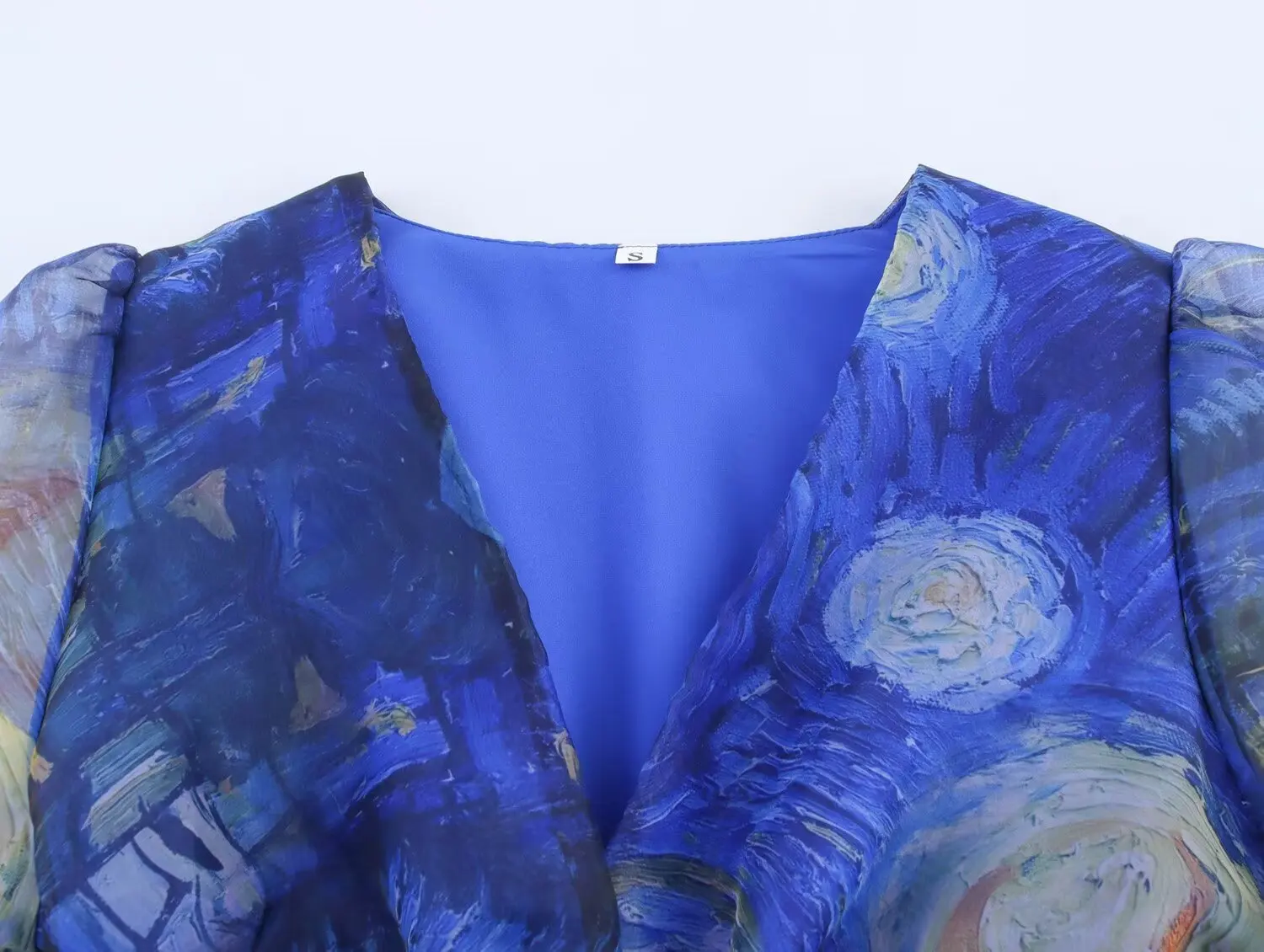 2025 estilo de férias verão vestido curto feminino retro manga longa com decote em v céu estrelado impressão organza vestido em camadas