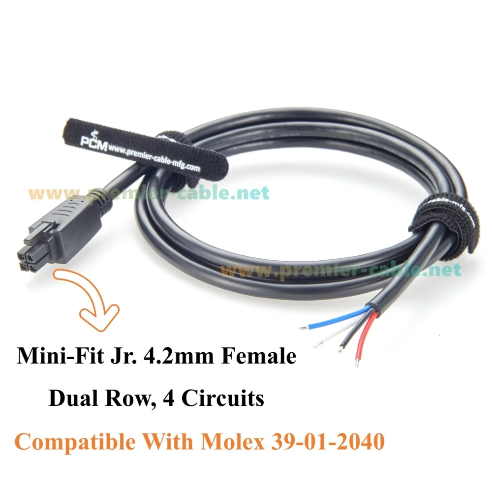 Mini-Fit Jr. 4.2mm 4Pin Receptacle Housing to Open End Cable Dual Row 4 Circuit Power & Signal Cable Compatible Molex 39-01-2040