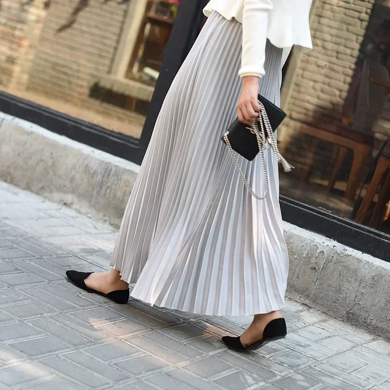 Classical Women Pleated Skirt 90cm/80cm Long Female Elastic Waist Skirt Big Size Velvet Pleated Skirt for Winter Ankle-Length image 5