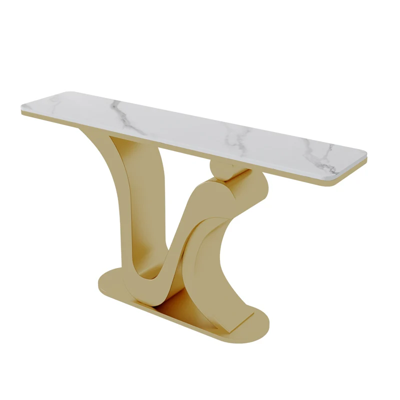 

New Italian light luxury rock slab entrance table simple modern corridor against the wall creative strip case table