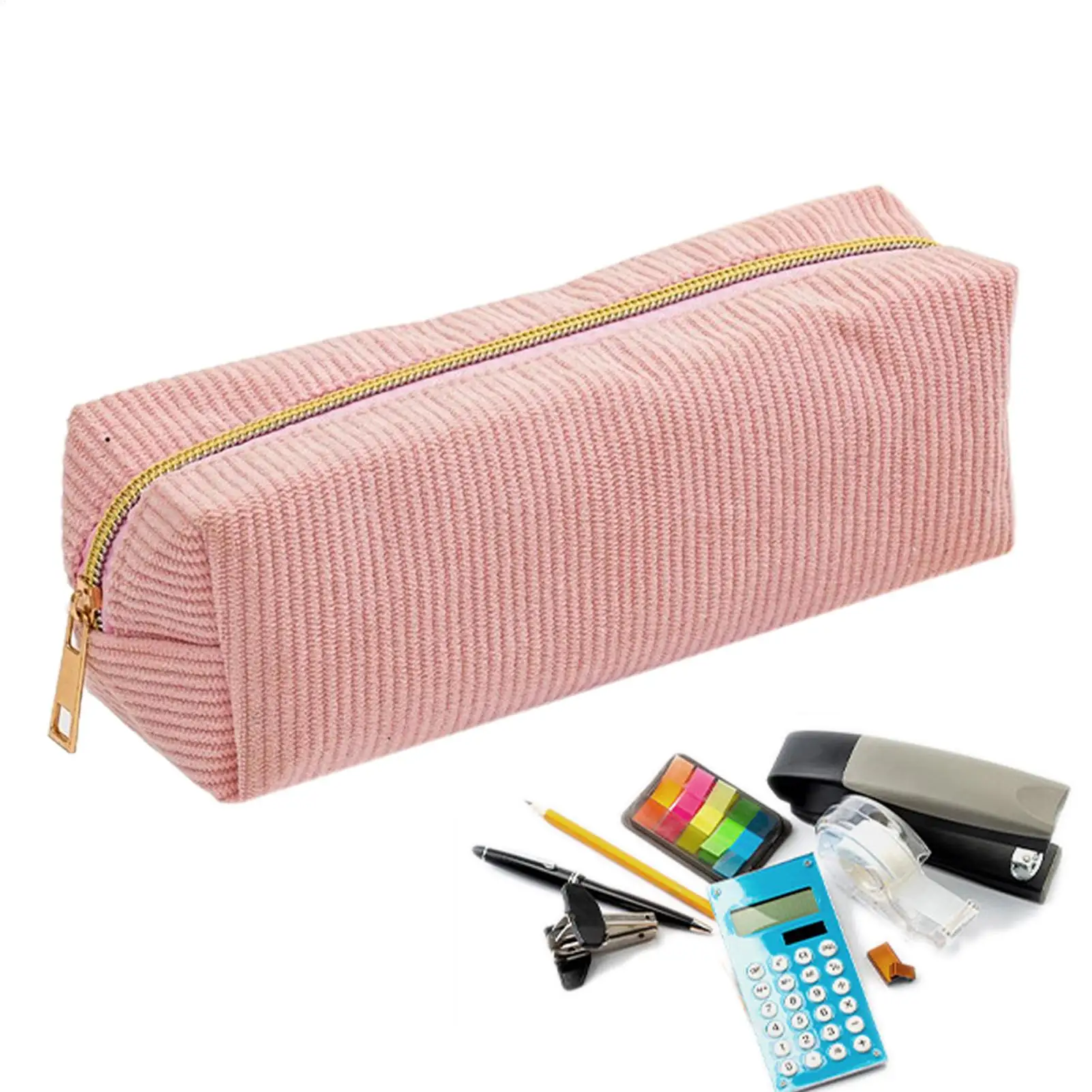 Pencil Case Zipper Aesthetic Pen Box Stationery Organizer Large Capacity Pencil Bag Stationery Makeup Bag Sticky Notes Eraser