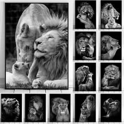 Black and White Lion Family Poster Animal Love Print Canvas Painting Wall Art Modern Prints Pictures Home Room Decor Unframed