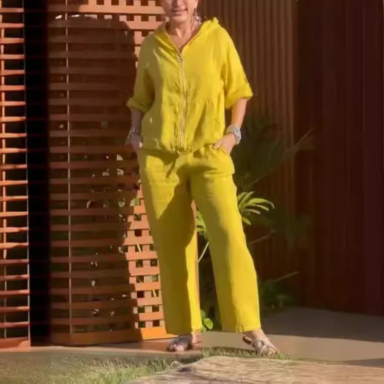 

Весна и лето 2025 года, новый продукт, модный повседневный свободный комплект из хлопка и льна из двух предметов