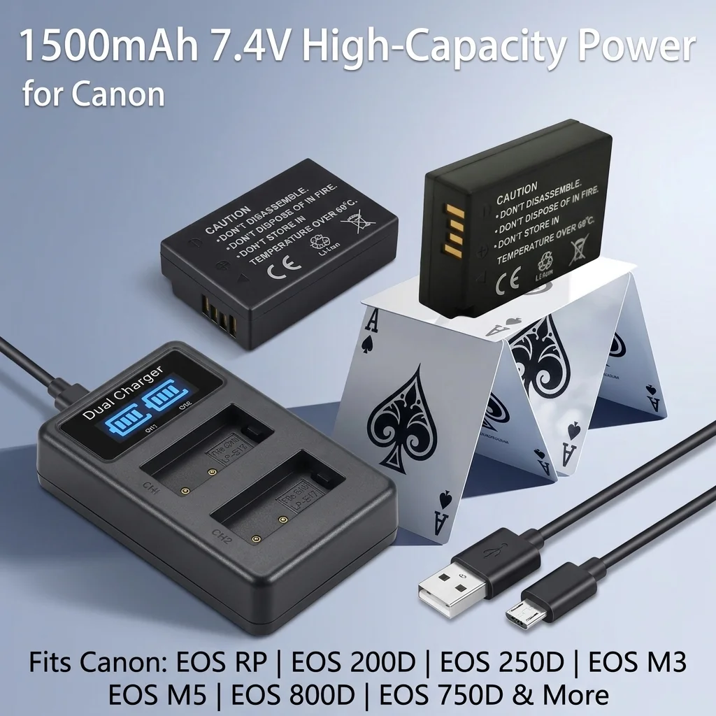 High Capacity PURFIELD LP-E17 1500mAh Camera Battery LED Dual Charger for Canon EOS R8 RP R50 200D 250D M5 M6 750D Series