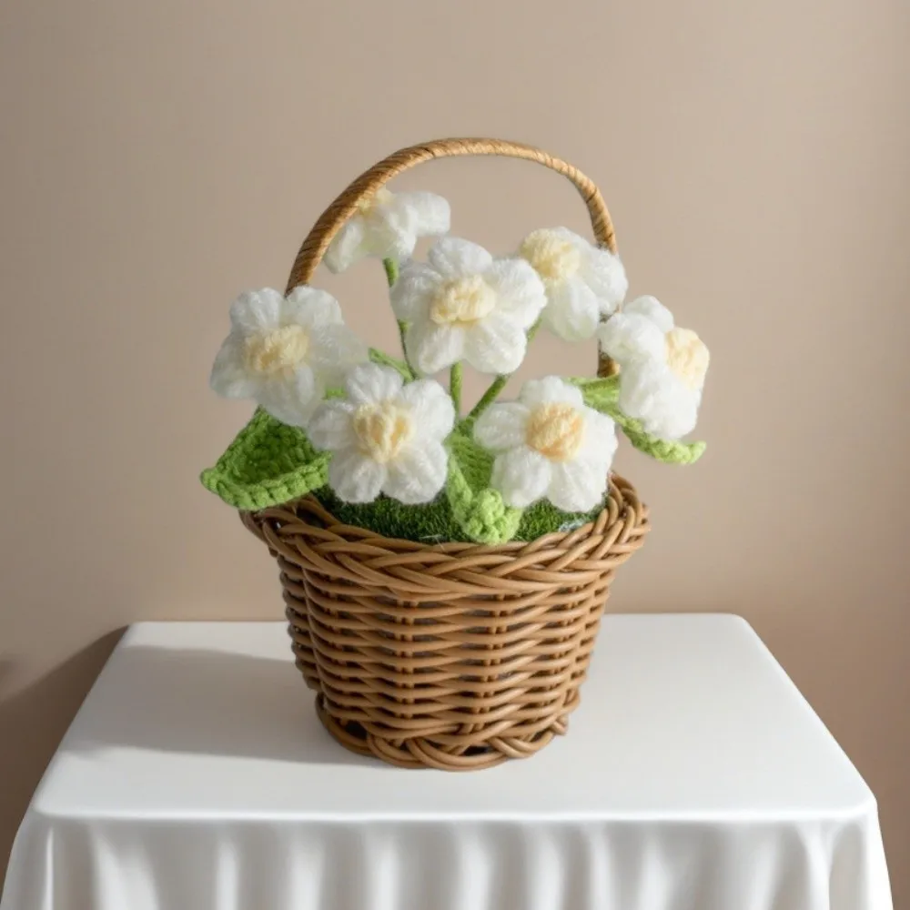 

New Daisy Crochet Flower Pot Hand-knitted Wool Knitted Flowers Mini Table Ornament Home Decor