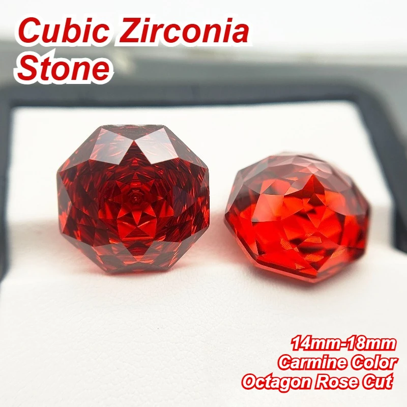 

Cubic Zirconia Stone Octagon Rose Cut Carmine Color 14mm-18mm Loose Stones Used for DIY Jewelry Making Inlay Main Materials