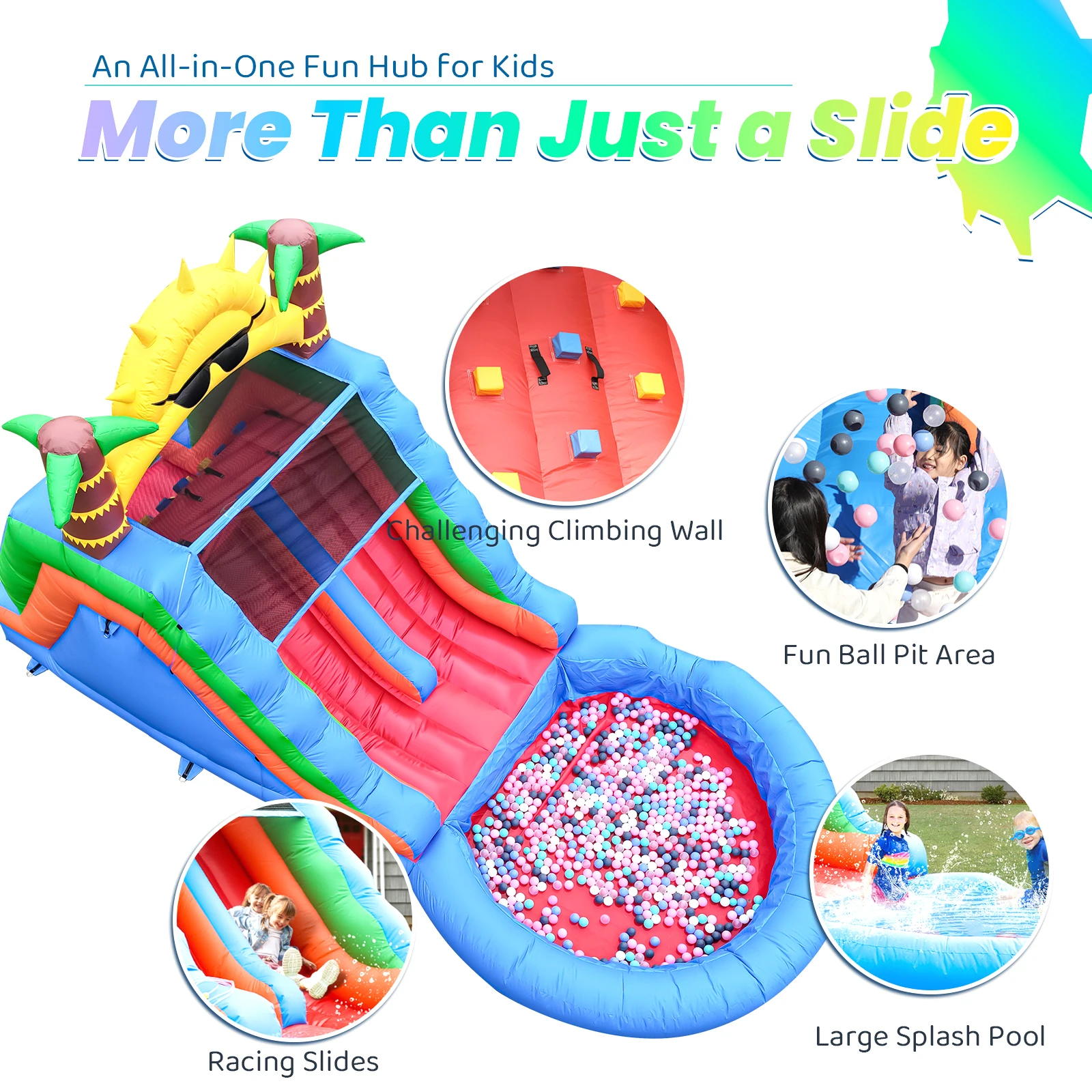 منزلق مائي قابل للنفخ، منزل ترتد تجاري مع منزلق مائي PVC ومنفاخ هواء بقدرة 1100 وات لحمام فقاعات ملعب للأطفال