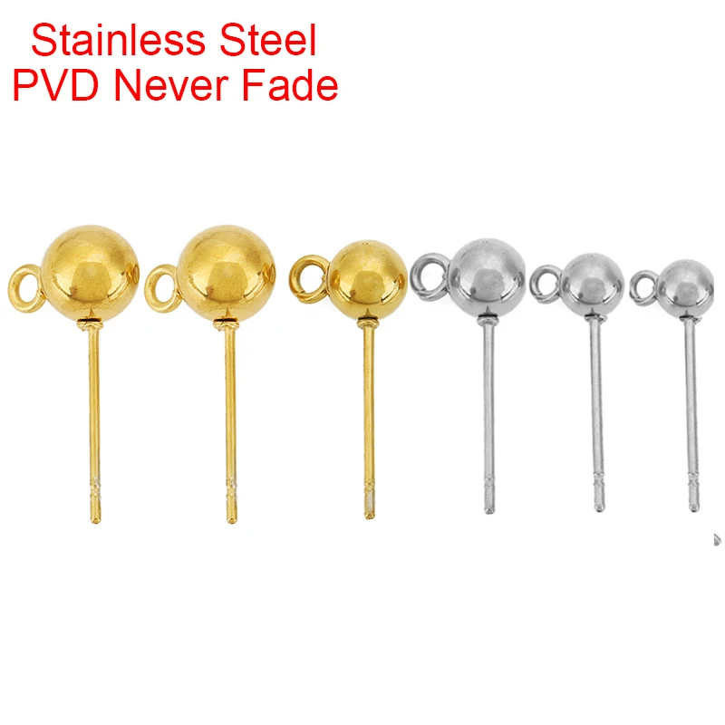 20pcs PVD Never Fade Stainless Steel Earrings Making 4 5 6 8 mm Hypoallergenic Stud Earrings Back Stoppers Diy Jewelry Findings
