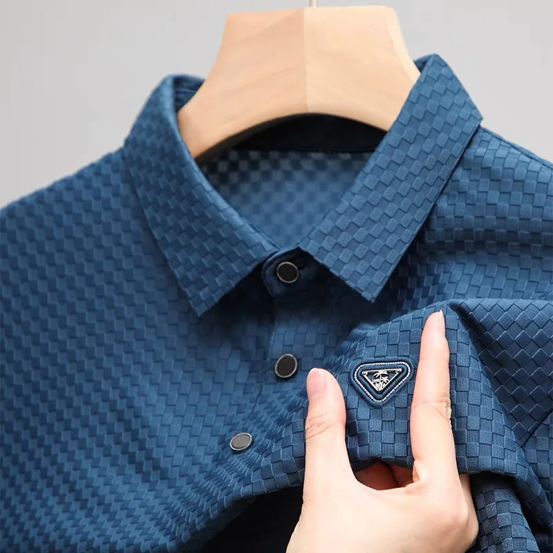 

Luxury fashion waffle short sleeve T-shirt men's 2023 summer high-end brand ice silk breathable casual business lapel polo shirt
