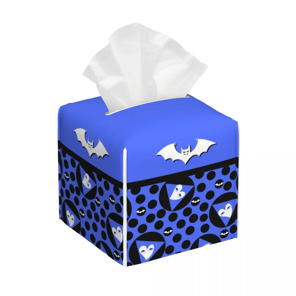 Custom Polka Dots And White Bats Hearts Tissue Box Cover Square PU Leather Goth Occult Witch Facial Tissues Holder for Home