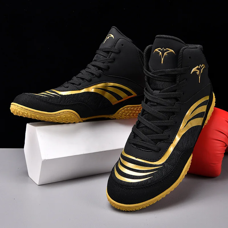 Mid Tube Black Golden Boxing Boots Men Women Big Size 46 45 Breathable Wrestling Shoe Training Competition Shoes
