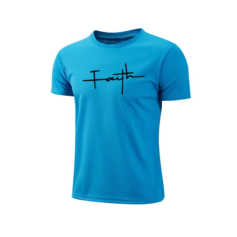 Mens T-shirt Print Casual Exercise Tops Outdoor Jogging Marathon Clothing 2026 Summer Quick-Drying Mesh Tees Cycling Sportswear