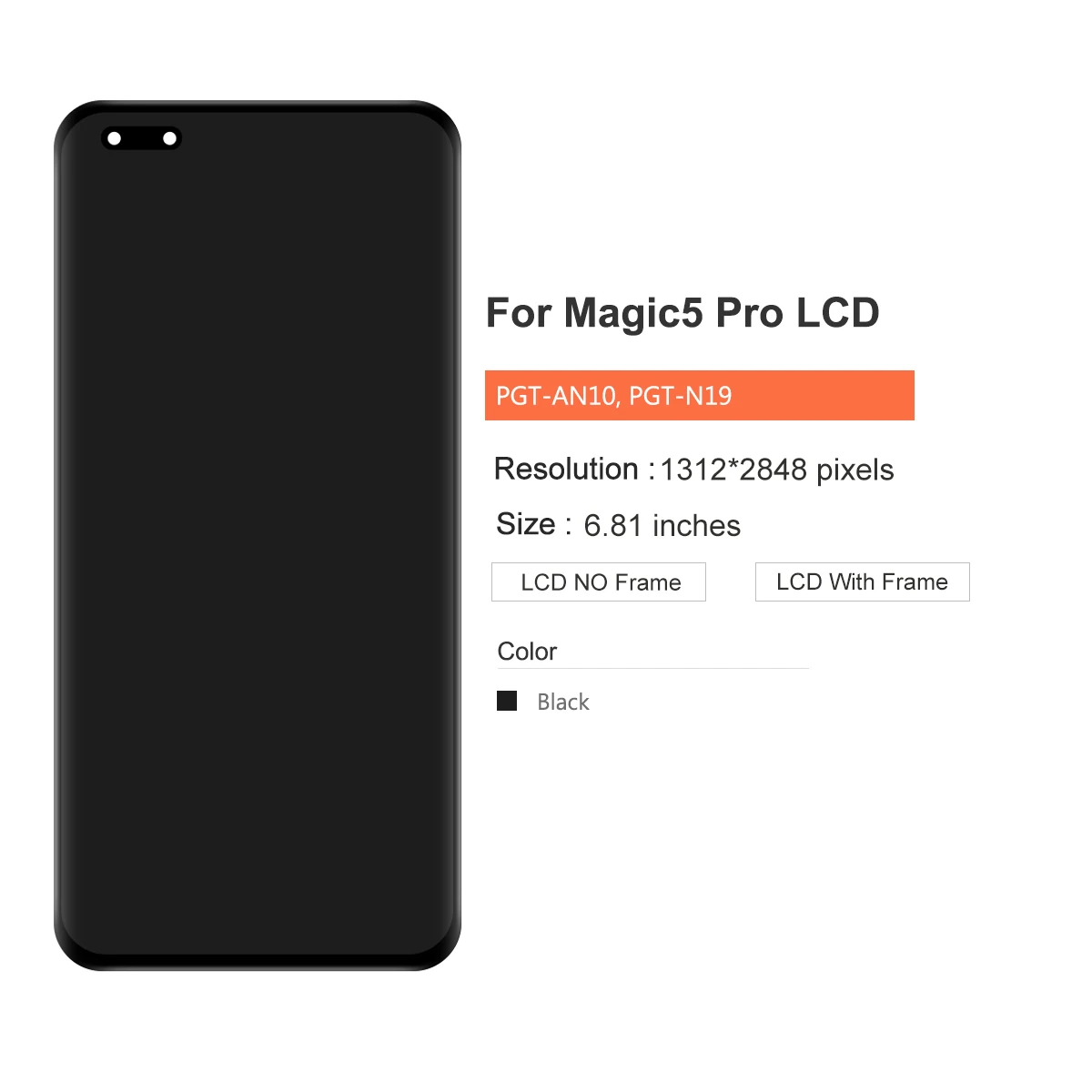 6.81'' Touch Screen Digitizer Assembly Replacement for Honor Magic5 Pro LCD Display Compatible with PGT-AN10 PGT-N19 Models