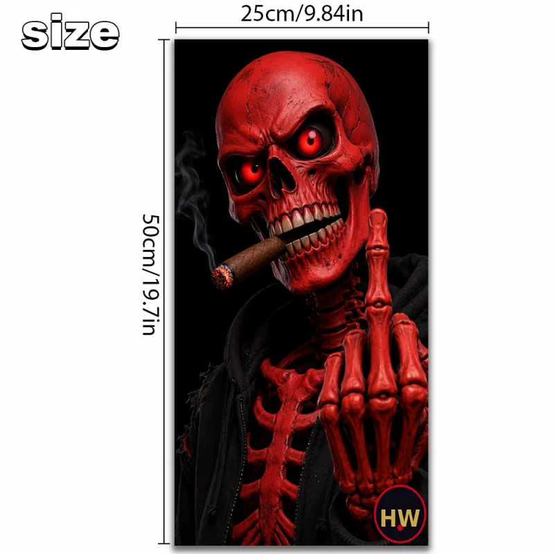 2 pieces of Red Skeleton Smoking Cigar and Middle Finger Car Stickers and Decorative Decals, High-Definition Printed PVC B-Pilla