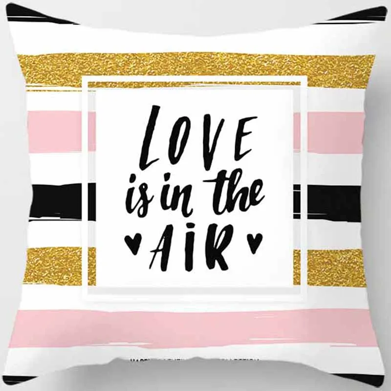 Love  Is  in The Air Geometric Pillow Covers Short Plush Thick Double Sides Pattern Sofa Cushion Cover Home Decoration