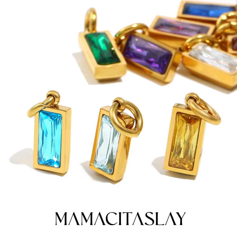 MamacitaSlay 316L Edelstahl Quadrat Zirkon Geburtsstein Charms Ohrringe Halsketten Armbänder DIY Anhänger Wasserdicht Schmuck
