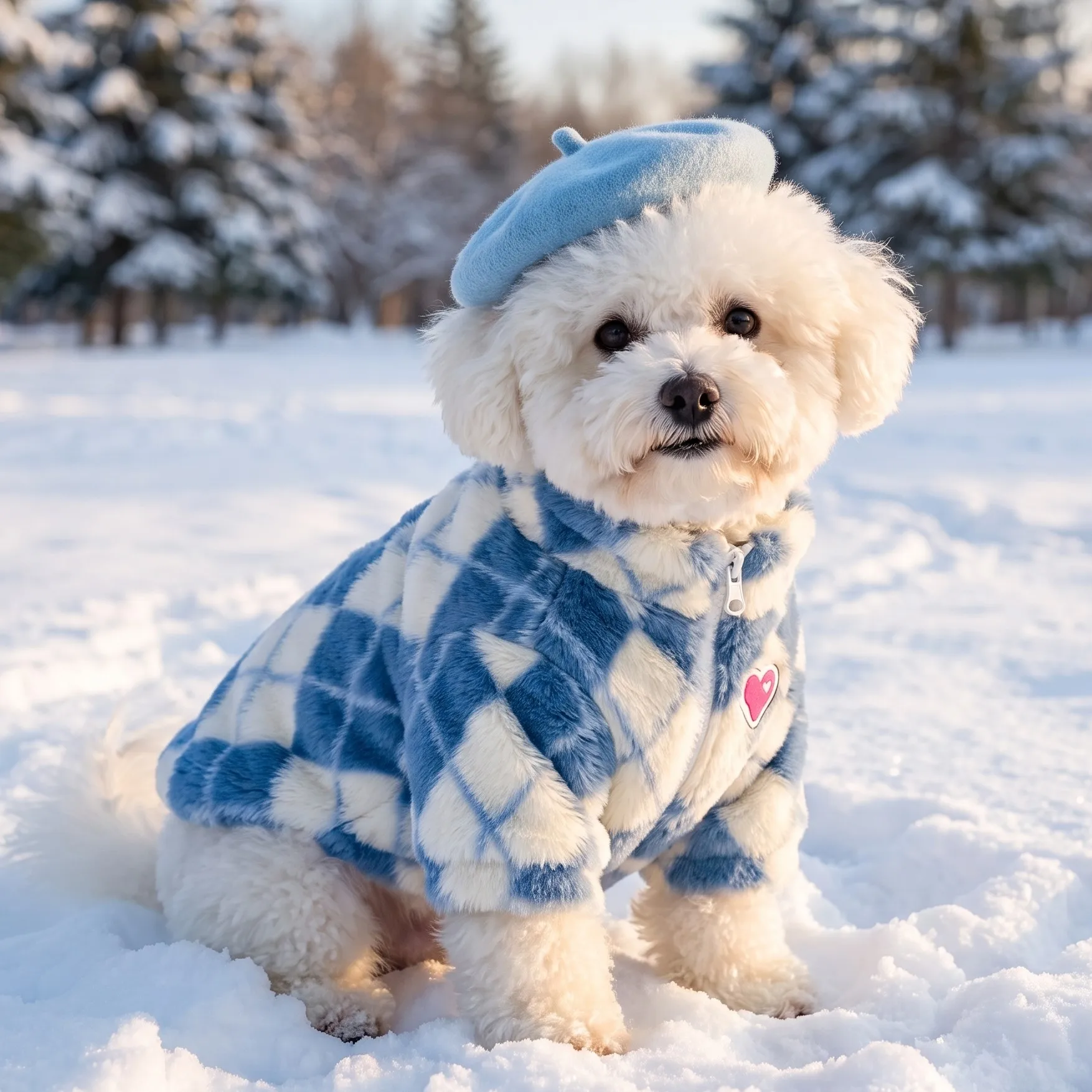 Dog Two Leg Coat, Retro Diamond Pattern Rabbit Plush Back Zipper cardigan Coat, Soft and Thick Warm Pet Top