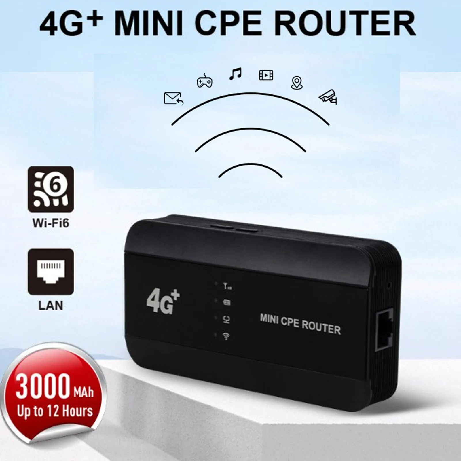 

4G WiFi Mobile Hotspot Up To 10 Users Mobile Router Security Encryption 3000mAh Battery 300Mbps for Outdoor for Camping