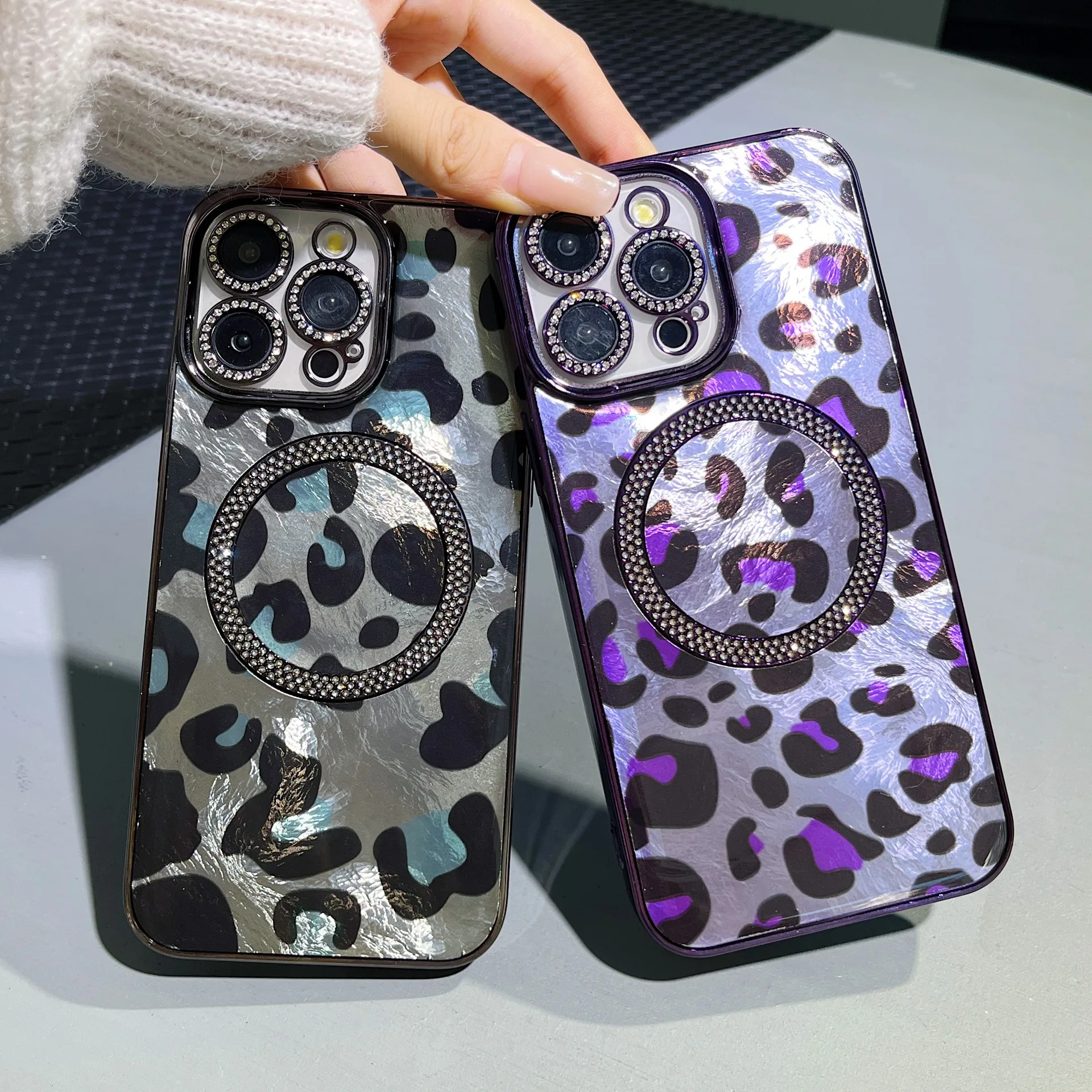 

Luxury electroplated leopard print Magsafe magnetic phone case for iPhone 16 15 14 Plus 13 12 Pro Max lens protector