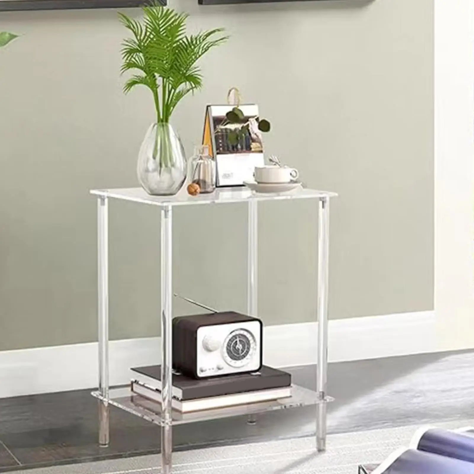 

Side Table Transparent Acrylic Tall End Tables for Small Spaces Multi-Functional Organizer Shelf for Hotel Dormitory