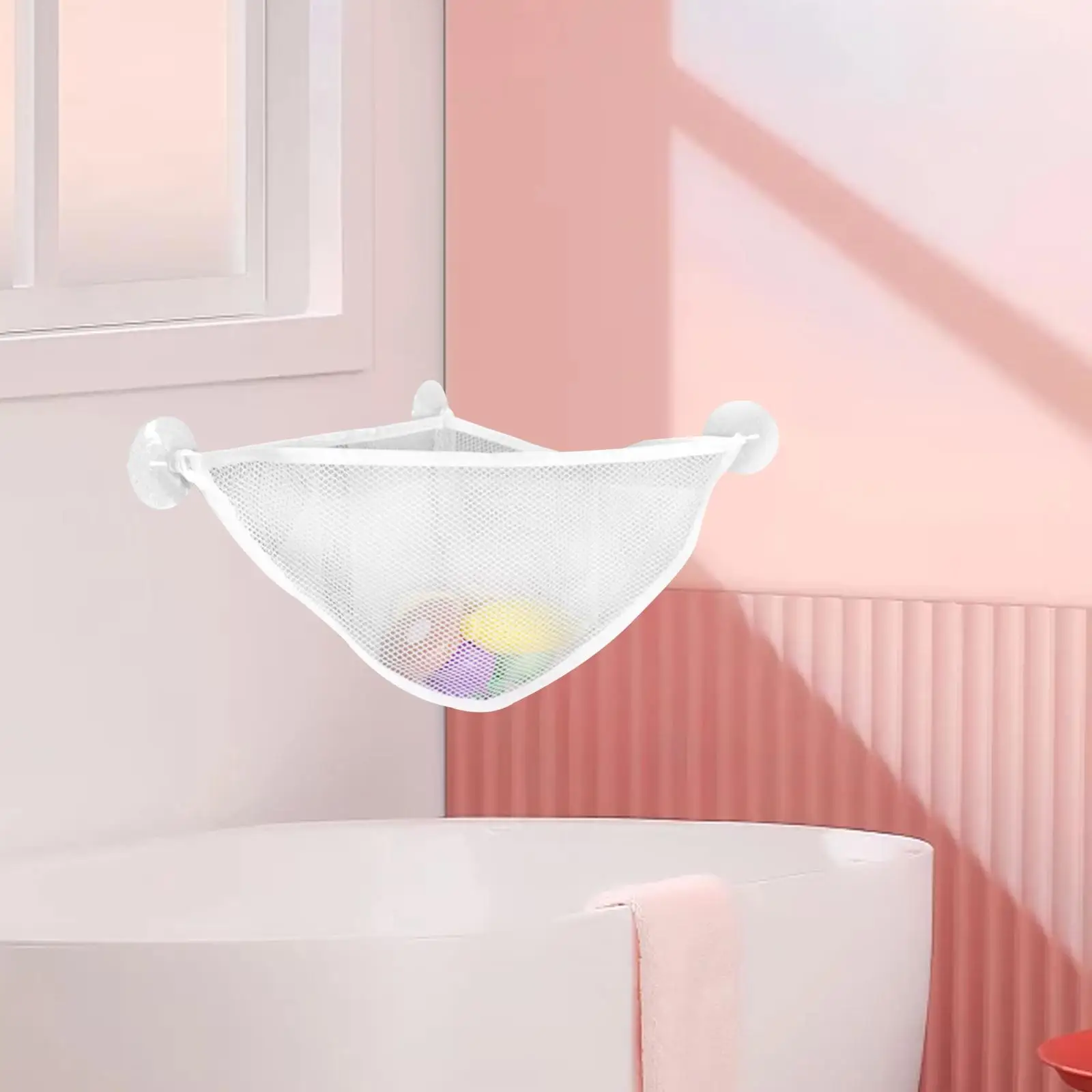 Mesh Bath Toy Holder Corner Shower Bag with Suction Cup Hooks Kids Bath Toy Net for Bathroom Decor Bedroom