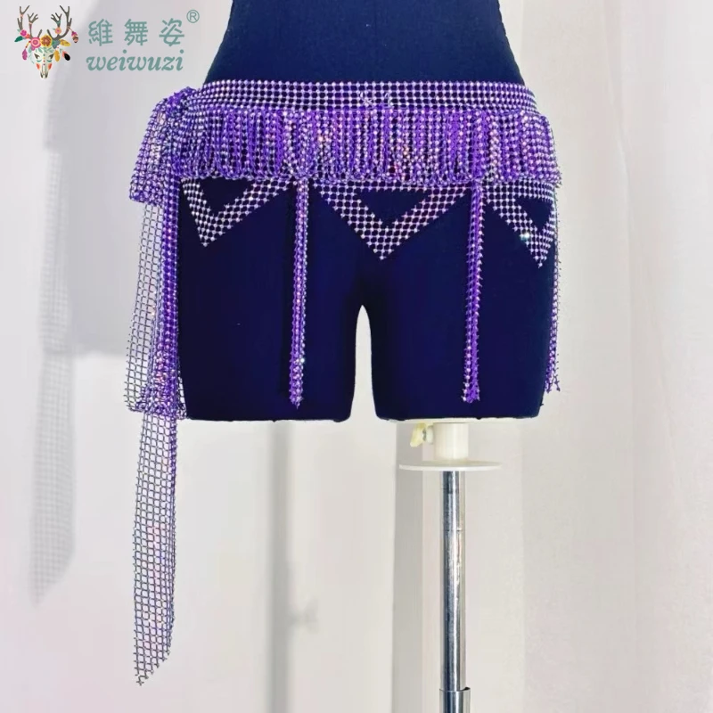 Ceinture de Performance de danse du ventre pour femmes, chaîne de taille avec pompon en diamant complet, accessoires de compétition de danse orientale pour adultes, nouvelle collection