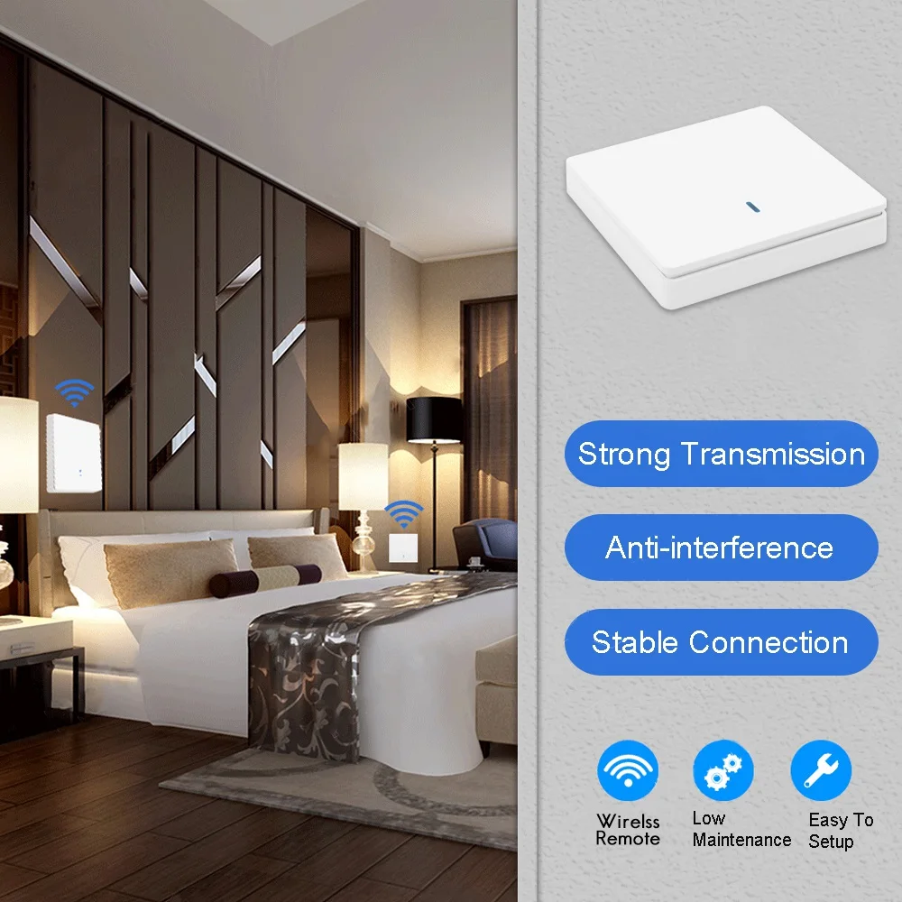 Wireless Smart Light Switch RF 433MHz Lighting Control Intelligent Switch AC 90-250V 10A Module( 1 W and 1 C)