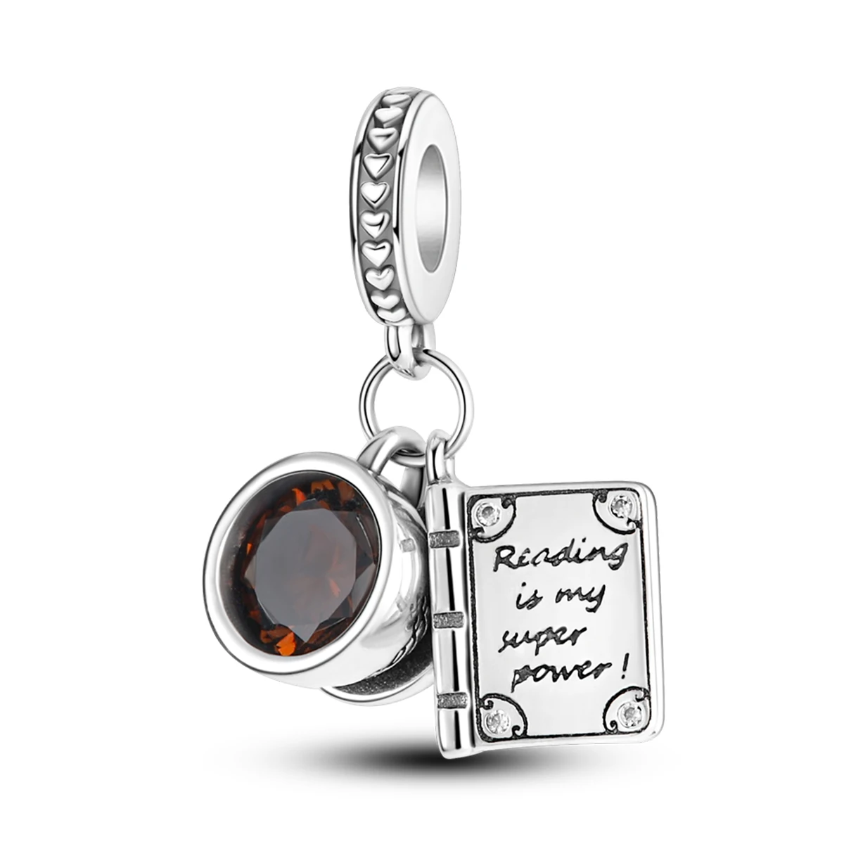 Original 925 Sterling Silver Book Coffee Cup Charms Brown Enamel Beads Fit Bracelets Necklace Women Book Lover Jewelry Gift