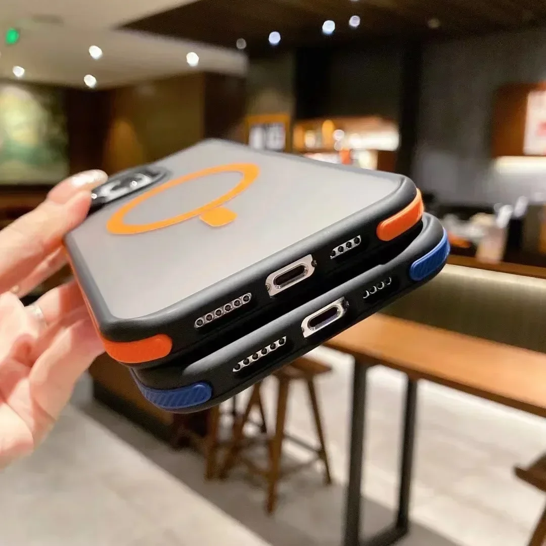 حافظة مغناطيسية فاخرة غير لامعة مقاومة للصدمات لهاتف آيفون 16 15 11 13 12 14 Pro Max Plus Magsafe غطاء شحن لاسلكي #4