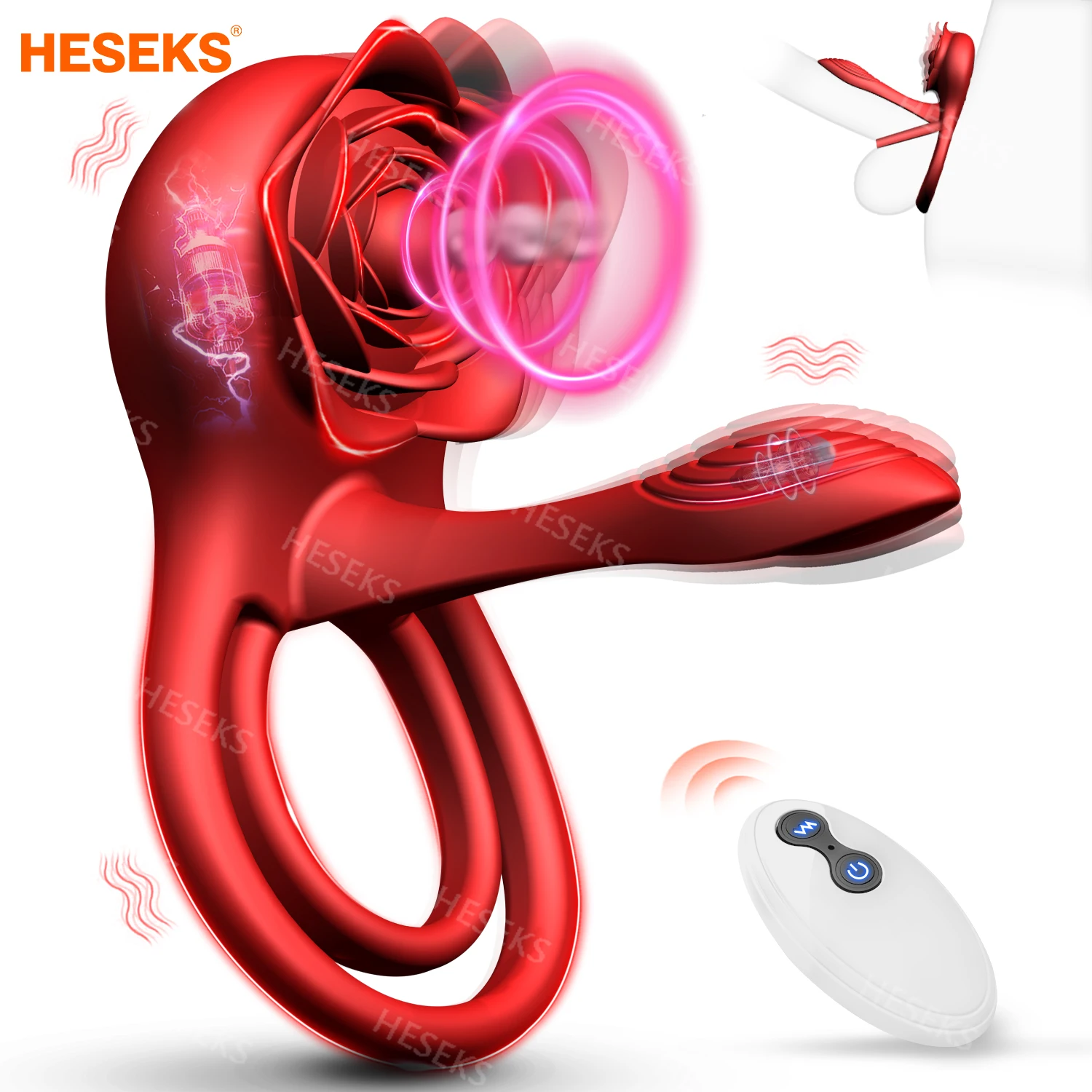 HESEKS Rose Vibrating Cock Ring 10 Vibration Penis Ring Penis Vibrators G-spot Clitoral Stimulator Adult Couples Sex Toy for Men