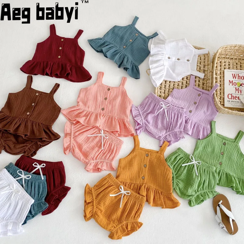 

Baby Girl Summer Clothes Candy Color Fashion Newborn Cotton Sleeveless Tops+Shorts Tracksuits Baby Sets Baby Clothing Sets 0-24M