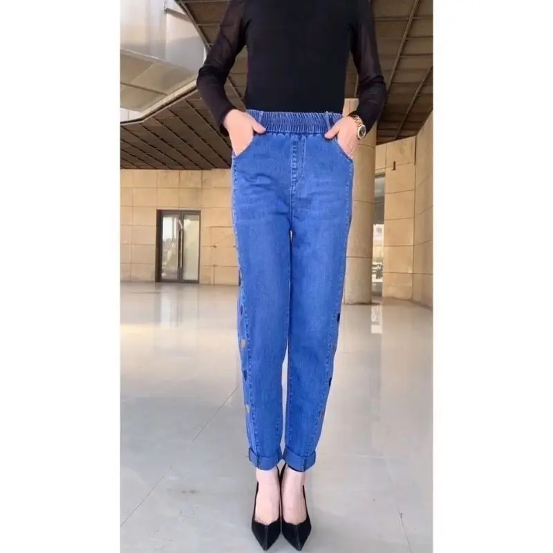 

Spring Autumn Fashion Elegant High Waist Pocket Harun Casual Versatile Loose Western Commuter Pure Cotton Clothing Women Pants