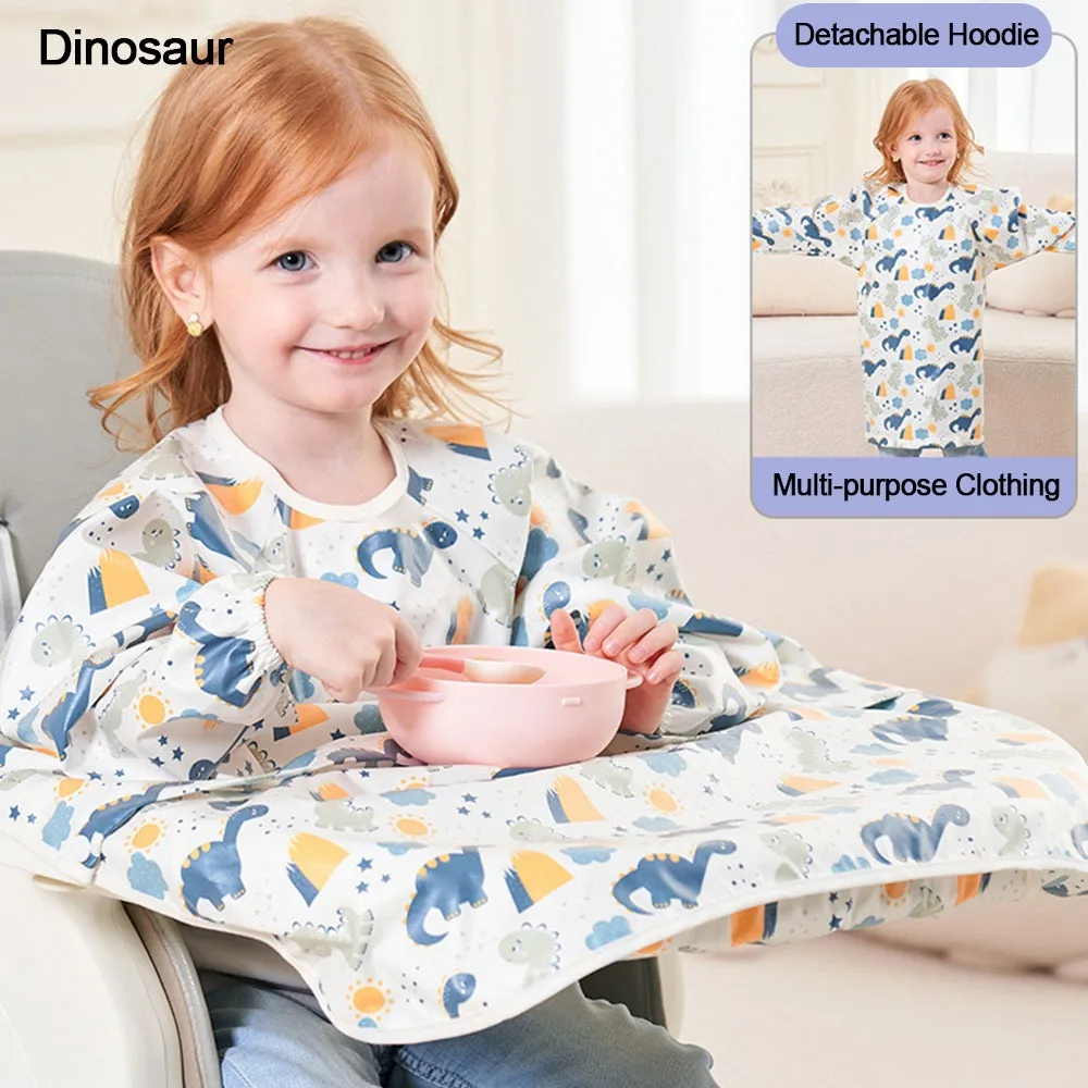 

Cute Waterproof Long Sleeve Bib Easy to Clean Breathable Feeding Bib Reusable Mess-Proof Sleeved Bib Infant Mealtime