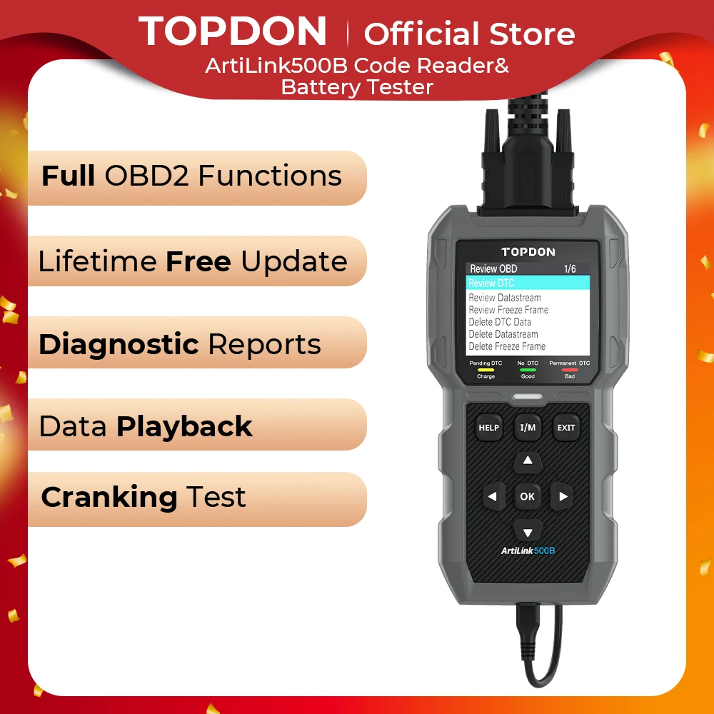 TOPDON AL500B OBD2 Scanner Professional Auto Engine System Diagnostic Tool Lifetime Free Automotive DTC Lookup Code Reader