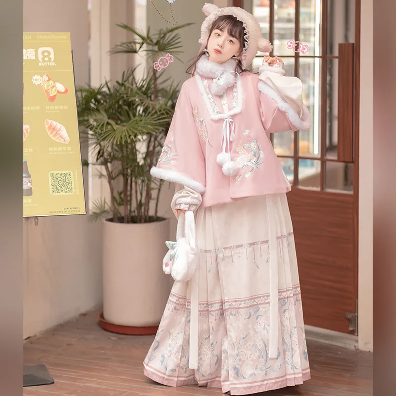 Original Hanfu woman embroidery Ming made collar padded jacket horse face skirt Hanfu winter velvet