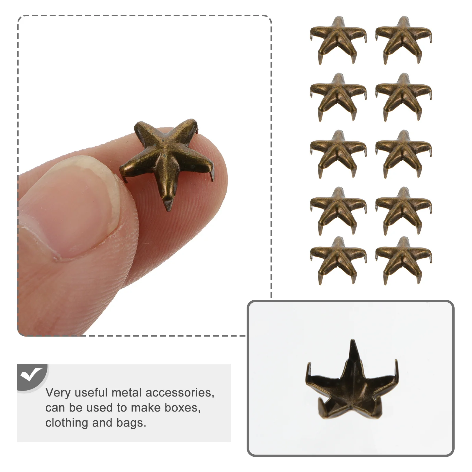 

100Pcs Metal Nailheads Claw Rivet Studs Five-Pointed Star Decorative Rivets for DIY Punk Craft Projects Five-Pointed Star Rivets