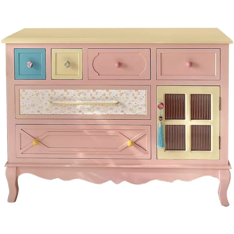 Dopamine chest solid wood painted decorative cabinet bedroom storage living room French storage entrance cabinet