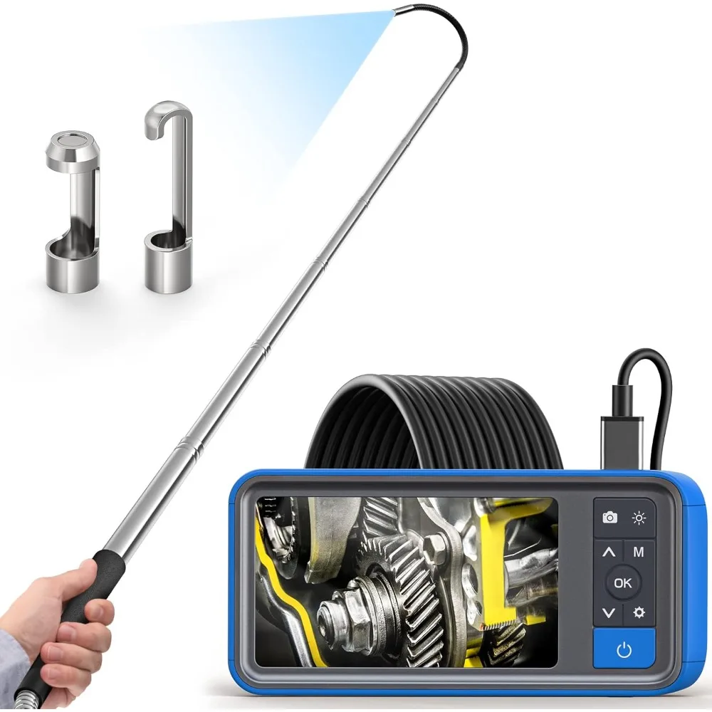 Telescopic Camera with Light, Wide Angle Endoscope Inspection Camera with 5ft Telescoping Pole, 4.5-inch Screen